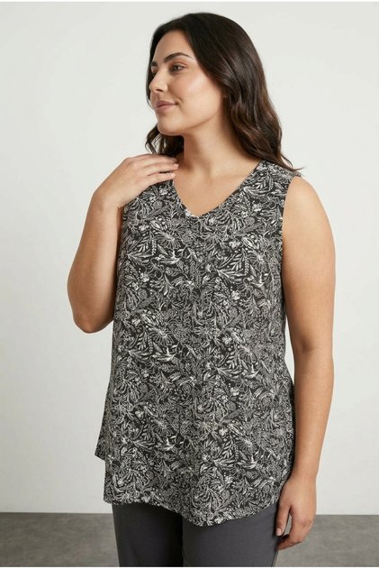 Plus Size Zero Sleeve V-Neck Floral Print Skirt Flared Blouse 322683