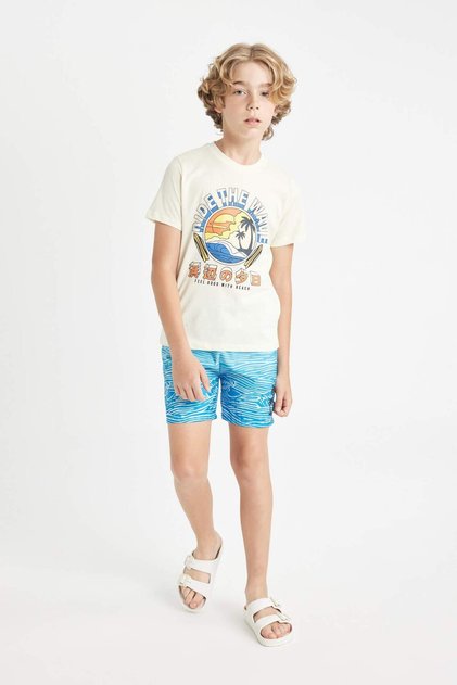 Boy's 2-Piece Set Printed Short Sleeve T-Shirt Swim Shorts C4540A824Hs