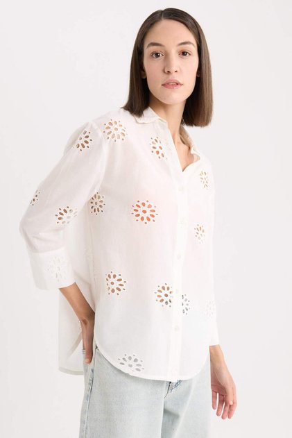 100% Cotton Oversized Embroidered Shirt B5419Ax24Sm