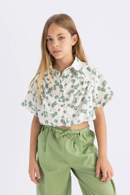 Crop Cotton Floral Short Sleeve Shirt Girl Child C4274A824Sm