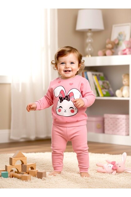 Baby Girl Rabbit Printed 2-Piece Set Cotton Long Sleeve Tracksuit Set Seasonal
