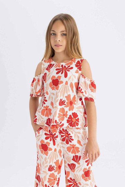 Crew Neck Wrinkled Short Sleeve T-Shirt Girls C6890A824Sm