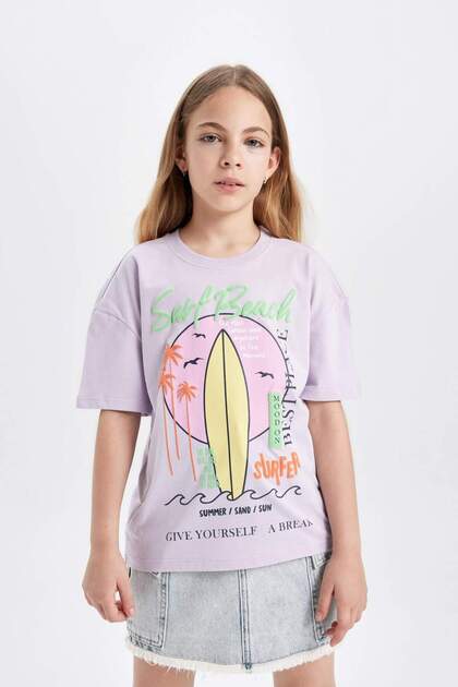Girl's Relax Fit Crew Neck Printed Short Sleeve T-Shirt C4451A824Hs