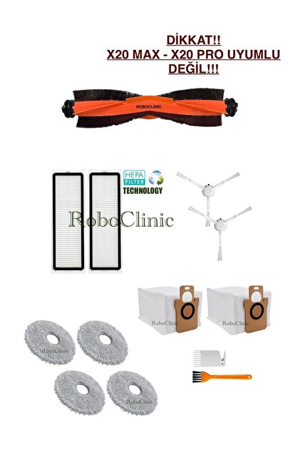 Xiaomi Robot Vacuum X10 Plus X20 Plus Uyumlu Yedek Toz Torba, Fırça, Hepa Filtre, Mop Seti-13 Parça