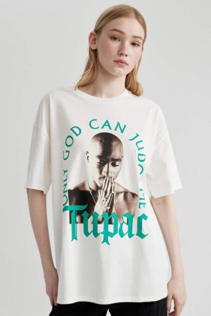 Defacto Coool Tupac Shakur Oversize Geniş Kalıp Bisiklet Yaka Kısa