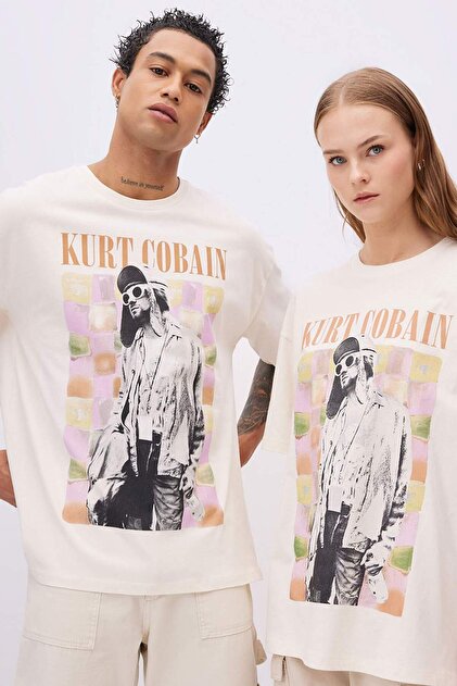 Defacto Unisex Kurt Cobain Oversize Geniş Kalıp Bisiklet Yaka Kısa