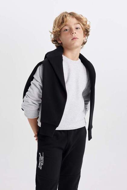 Boy's Crew Neck Thessaloniki Fabric Basic Plain Sweatshirt B5308A823Wn
