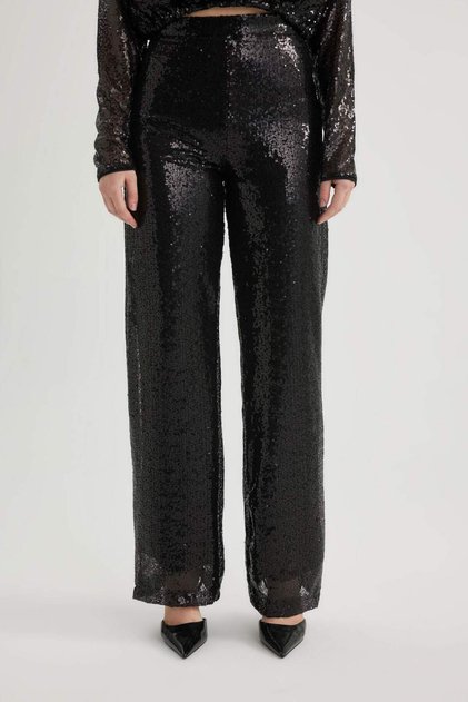 Weit geschnittene Hose mit elastischem Bund und Paillettenbesatz B6654AX23WN