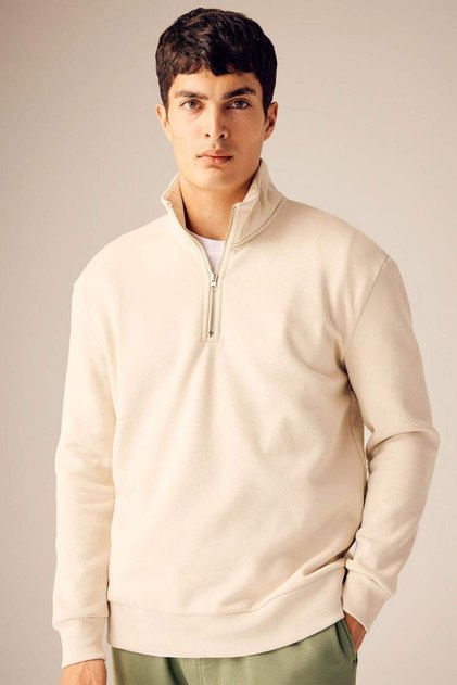 Comfort Regular Fit Rahat Kalıp Fermuarlı Dik Yaka Basic Düz Sweatshirt X7405AZ23AU