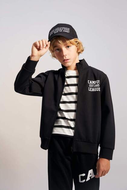 Erkek Çocuk Dik Yaka Baskılı Fermuarlı Sweatshirt B1357A823AU