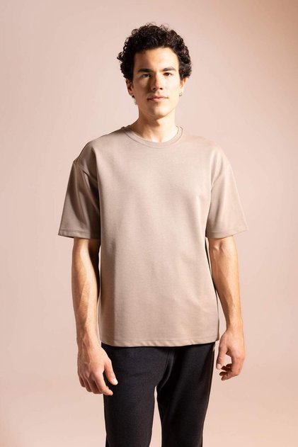 Oversize Wide Fit Crew Neck Short Sleeve Basic Plain Heavy Fabric T-Shirt X3926Az23Sp
