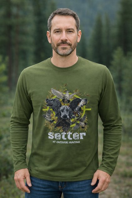 %100 pamuklu setter av köpeği figürlü uzunkol t-şhirt modelimiz.