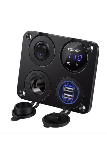 12v 2 Şarj Soketi+çakmaklık+voltaj Göstergesi+on-off Düğmeli Kontrol Paneli mavi ışık rengi