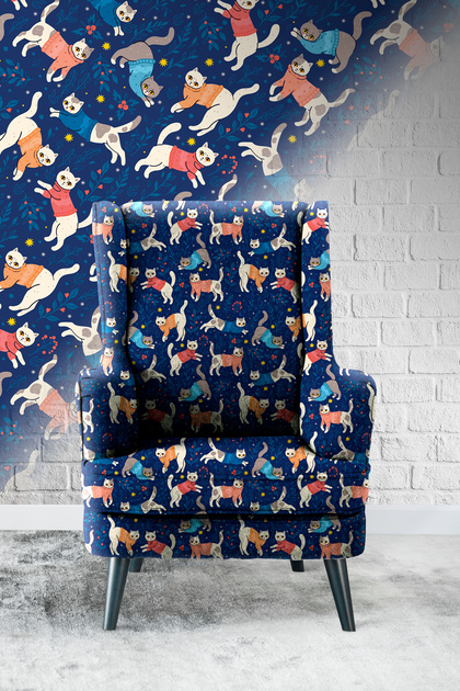 Winter Cats Digital Printed Upholstery Sofa Fabric Good Quality Fabric That Does Not Stretch or Fade