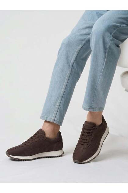 - Genuine Nubuck Leather Brown Men's Sneakers - 666-02-18