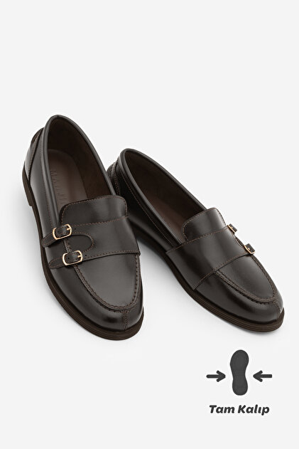 Marjin Kadın Loafer Çift Bantlı Makosen Tokalı Günlük Ayakkabı