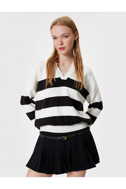Polo Neck Sweater Knitwear Color Block Long Sleeve