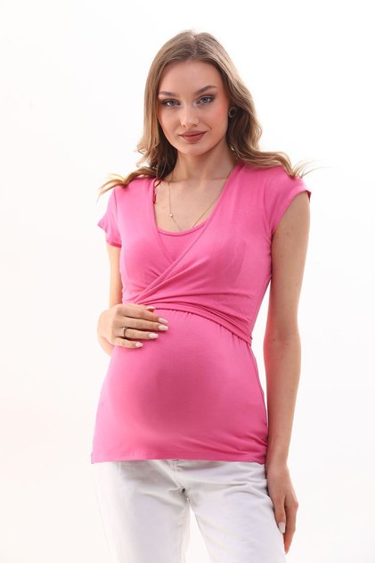 Pink Maternity Soft Fabric Blouse with Breastfeeding Features