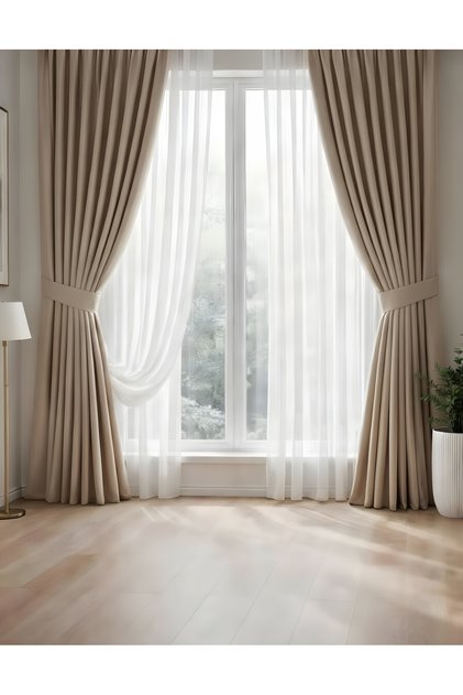 Taupe Pleated Velvety Drapery Curtain High Quality Single Panel
