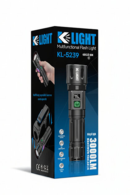 KLIGHT 3000 Lümen Ultra Parlak El Feneri - Kemer Askı Aparatlı