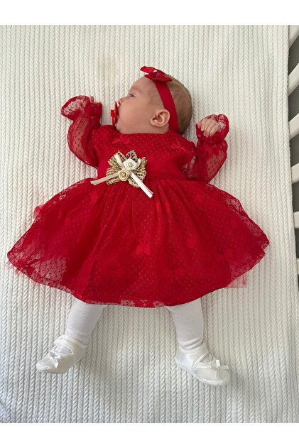 0 3 month red dress Red crochet baby girl dress set 0-3 months