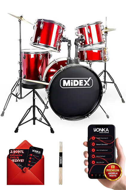 Midex Cd900x-rd 22'' yetişkin akustik Bateri Davul Seti 22b-13t