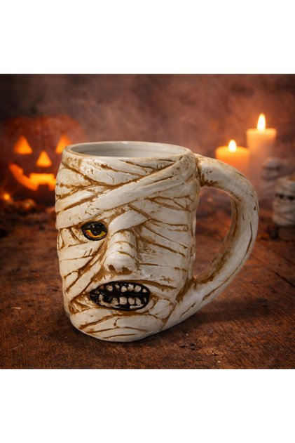 500ml 3D Embossed Ceramic Mug with Ancient Egyptian Mummy Figure Decorative Design Coffee Cup