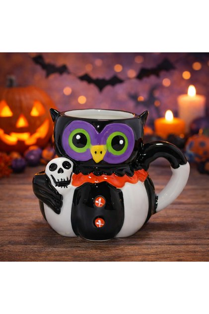 3D Owl Design 500ml Ceramic Mug Cup Decorative Coffee Cup with Skull Detail