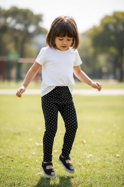 Girl's Black Color White Polka Dot Pack Stretchy Cotton Pack Tights