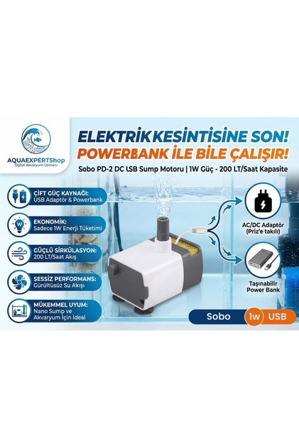Sobo Usb'li Sump Motoru - Kafa Motoru - 1W - 200LT/SAAT - Power Bank İle Çalışabilir - PD-2 DC
