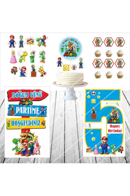 Super Mario Birthday Table Board / Cake Decoration Set Age 5