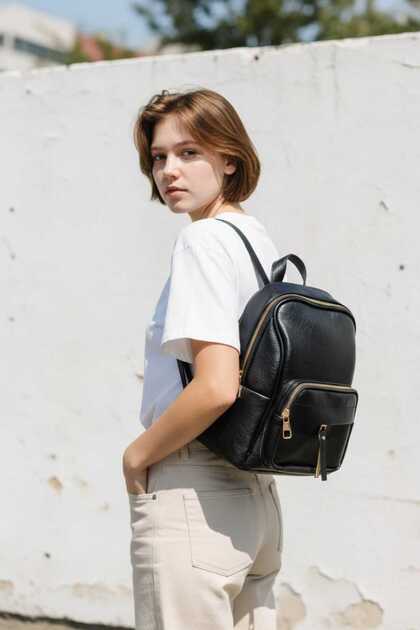 Women's Black Backpack Leather-Look Daily Mother-Baby Backpack
