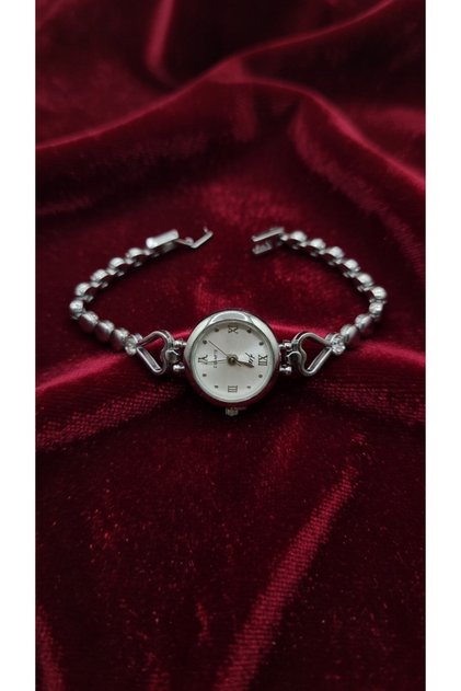 Elegant Silver Color Beads Cord Stone Roman Numeral Quartz Women Wristwatch