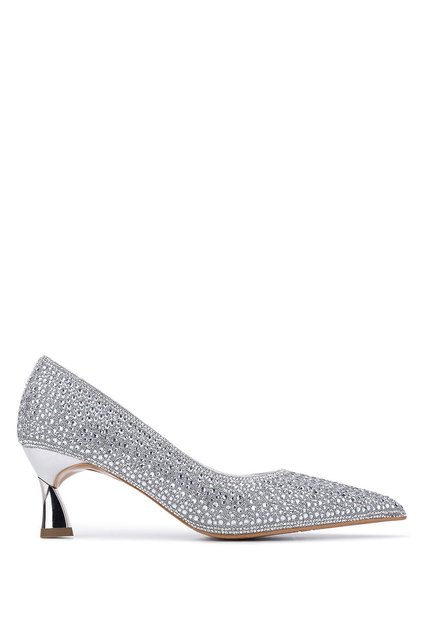 Women's Faux Leather Gray Heeled Shoes