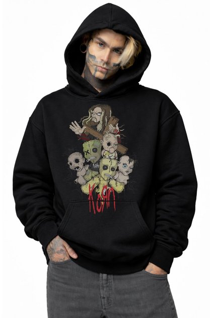 Unisex Rock Band Korn Printed Hooded Sweatshirt, Oversized Rock Music Themed Hoodie