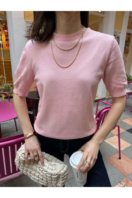 Solid Color Elite Basic Short Sleeve Knitwear
