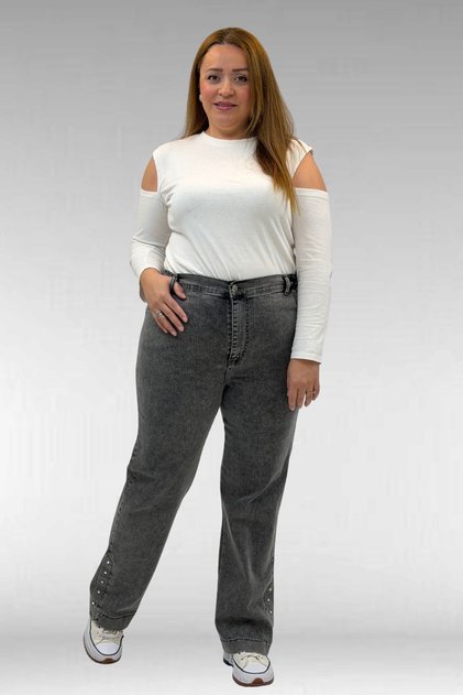 59024 Large Size Jeans with Stone Detail on the Hem - Anthracite