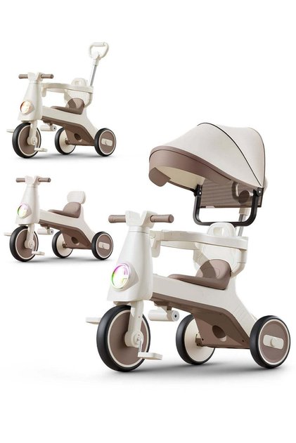 3-in-1 Convertible Baby Tricycle with Push Handle, Canopy, Music & Lights | Kids Cycle 1–5 Years