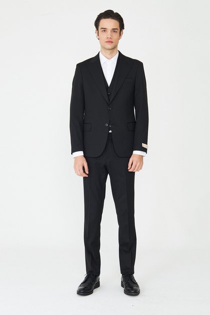 Black Vest Set Pointed Collar Modern Cut Men's Suit