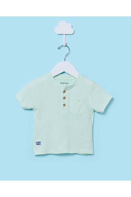Infant Boys Mint Popcorn Jacquard Henley T-Shirt