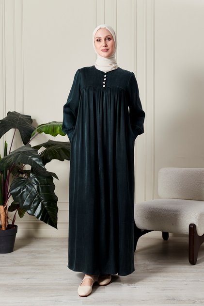 Kupra Fabric Hijab Dress with Button Detail, Comfortable Fit, Long Dress, Premium Plus Size Hijab Dress