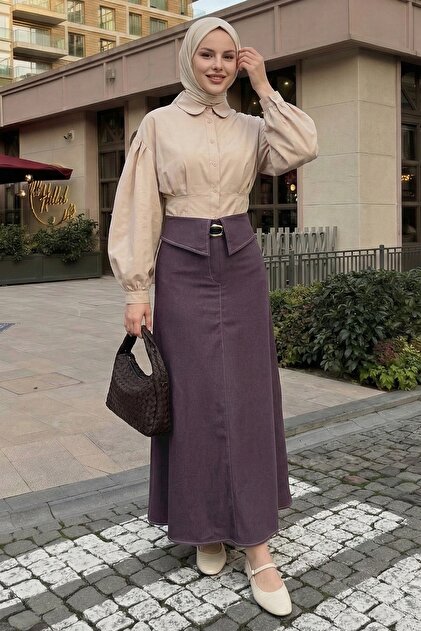 Belt Li Waist Detail Plum Skirt