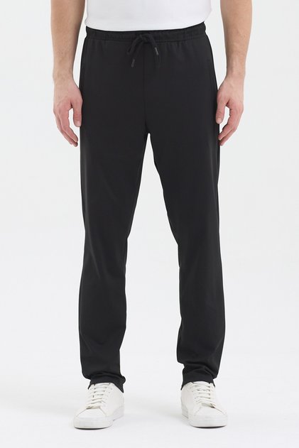 Men's Black Zipper Pocket Elastic Waist Diving Fabric Straight Leg Comfortable Cotton Jogger Sweatpants