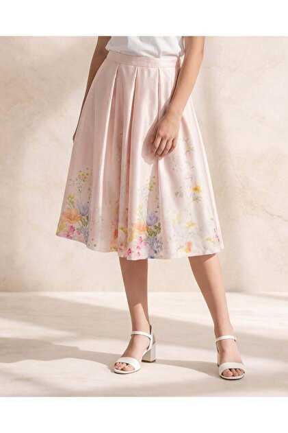 Senior Girls Pink Floral Placement Print Skirt