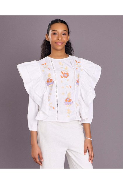 Senior Girls White Frill Casual Blouse