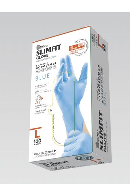 Slimfit Muayene Eldiveni L XL Beden – Pudrasız 100’lü Kutu MAVİ