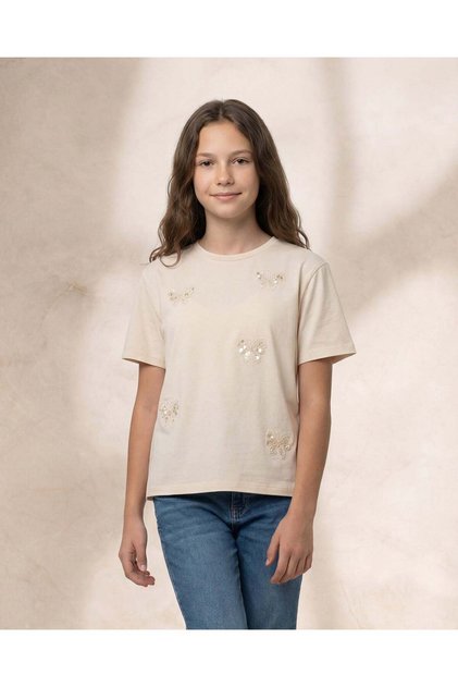 Senior Girls Beige Embellished Top