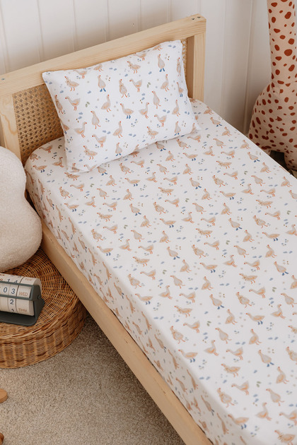 Single , Children's Fitted Sheet Set, 100% Cotton Satin - Kaz Patterned