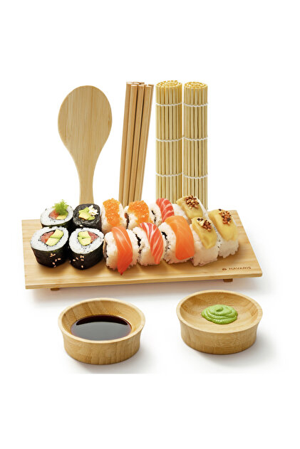 Kit sushi pentru începători, 16 piese, tavă din bambus , 24x15x2 cm, 60621.01