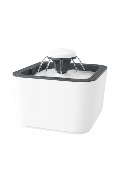 Фонтан за вода за домашни любимци, 3 режима, USB захранване, 2.5 л, пластмасов, бял+сив, 19x19x17 см
